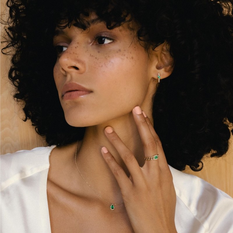 Thumbnail of Leo Emerald And Diamond Earrings - White image