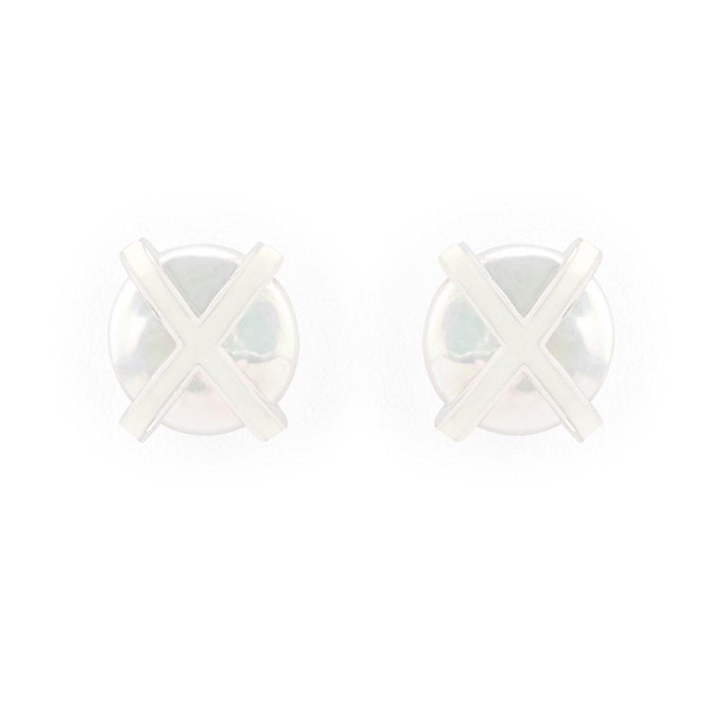 Thumbnail of Signature XO Only Pearl With Enamel Cloud White Earrings image
