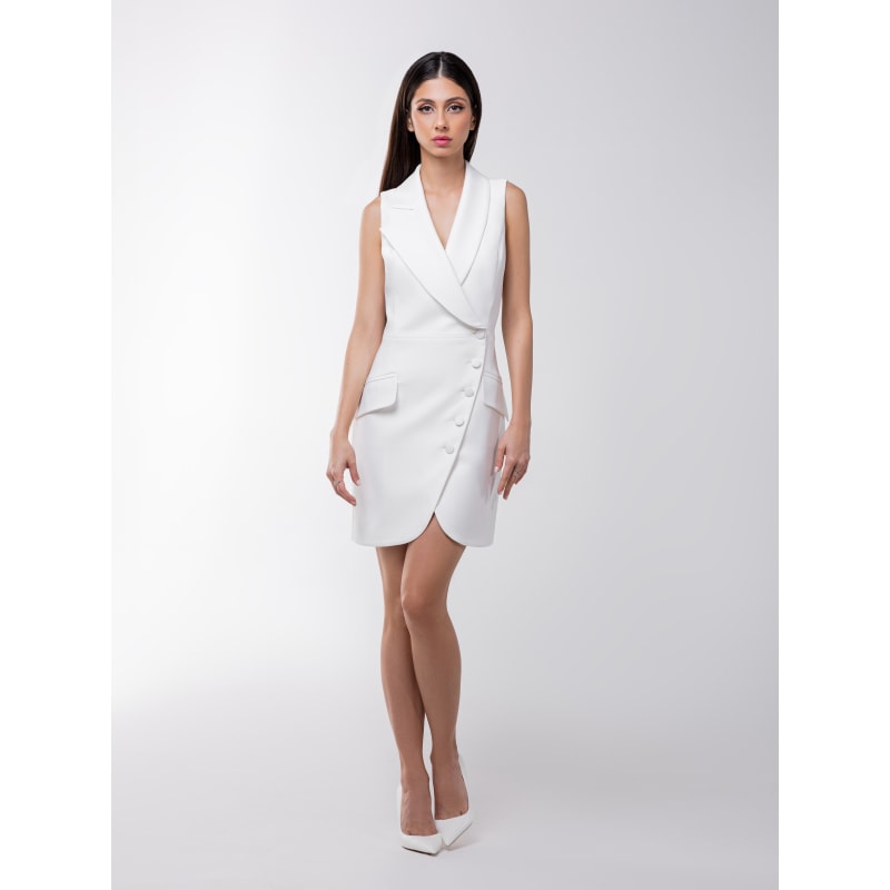 Significant Other Sleeveless Blazer Mini Dress - Pearl White Significant Other Sleeveless Blazer Mini Dress - Pearl White
