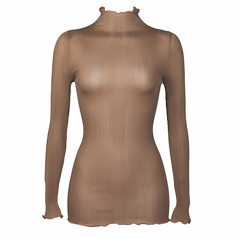 Thumbnail of Silk Accordion Mcok Neck Long Sleeve Top, Bronz image