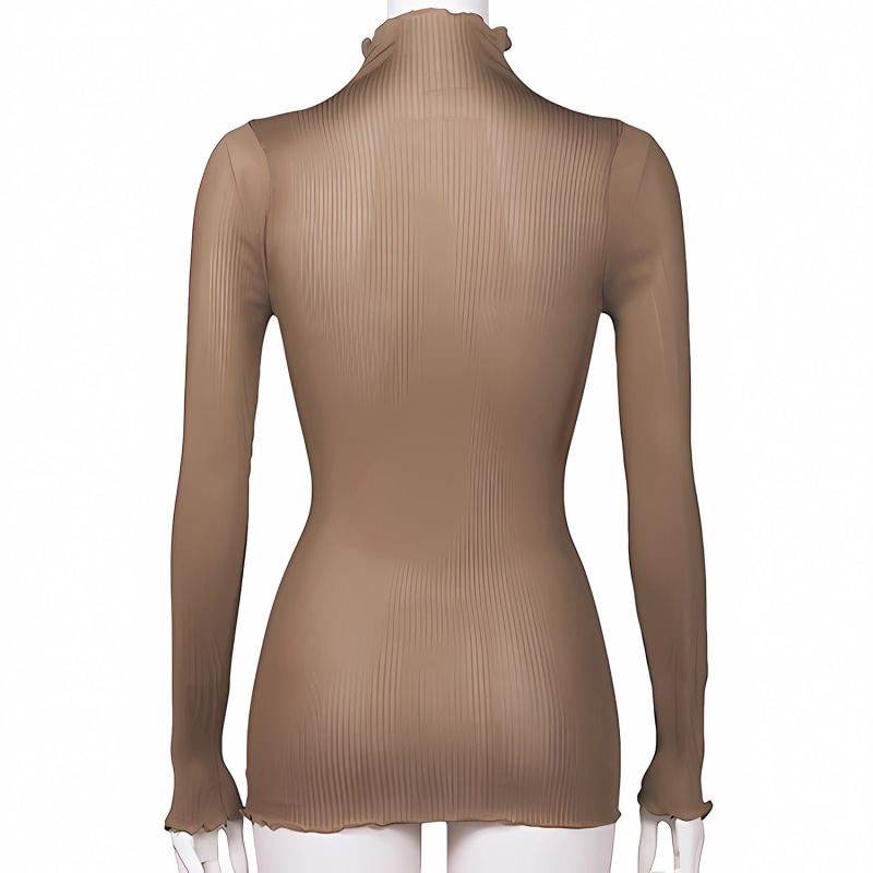 Thumbnail of Silk Accordion Mcok Neck Long Sleeve Top, Bronz image