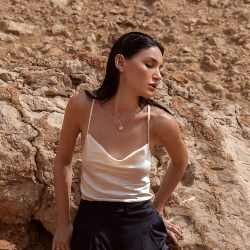 Cream silk camisole top deals