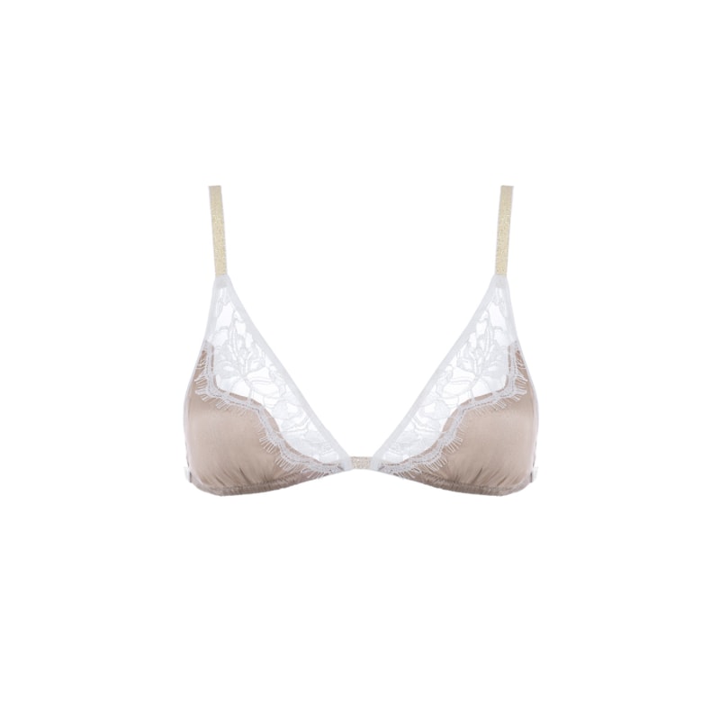 Silk & Cotton Lace Bra - White & Sand - Grace | SAETA Paris | Wolf & Badger