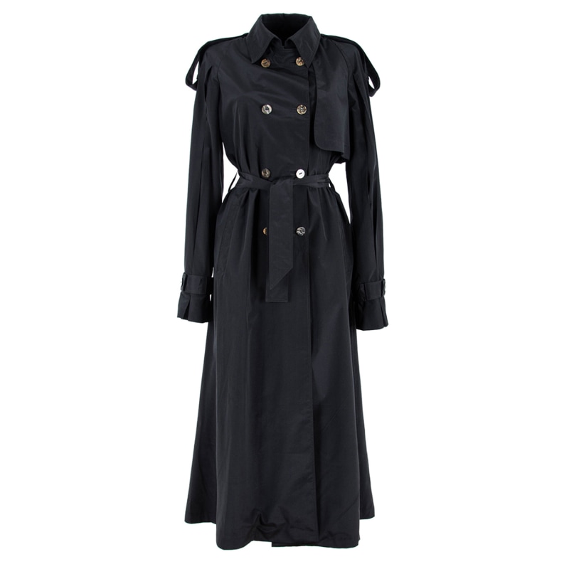 Silk Double-Breasted Trenchcoat With Cape In Black | RUA Silk Double-Breasted Trenchcoat With Cape In Black | RUA