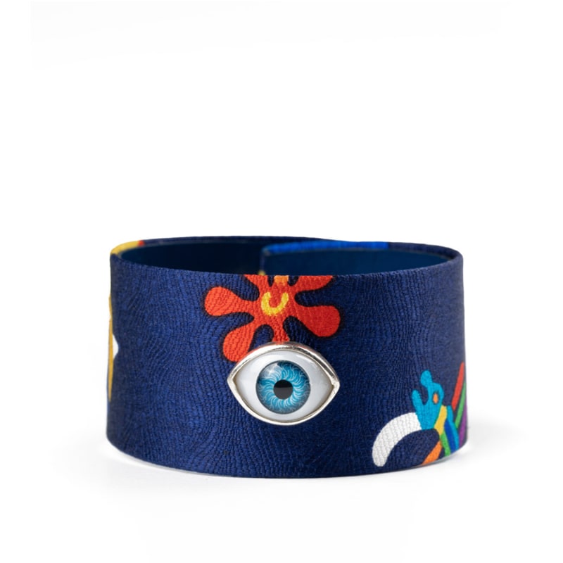 Silk And Silver Eye Cuff Bracelet Navy Blue MarlenHT Wolf