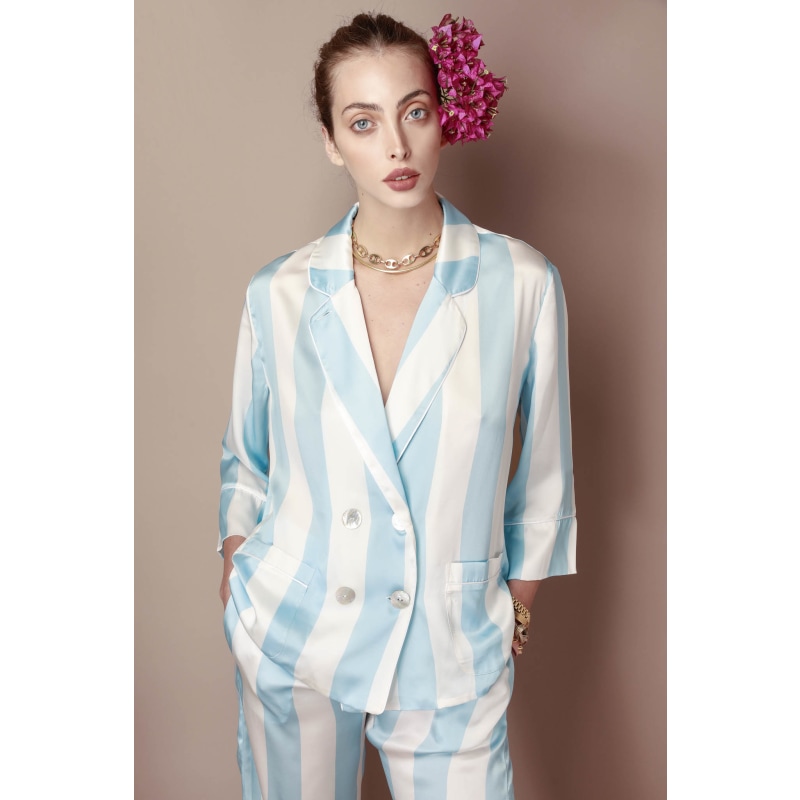 Light blue silk pajama set clearance