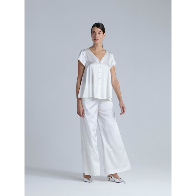 Thumbnail of Silk Short Sleeve Set 'Leto' In Milk White image