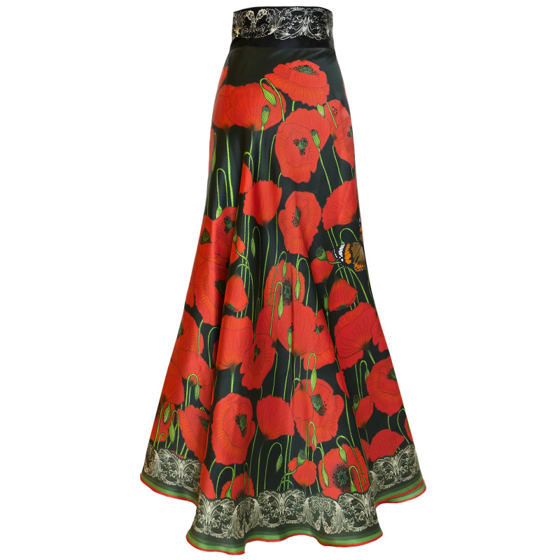 Thumbnail of Silk Skirt - Poppies - Dark image