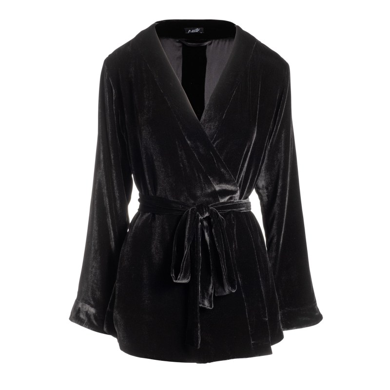 Josephine Silk Velvet Short Robe In Noire Je Merite I Deserve Wolf Badger