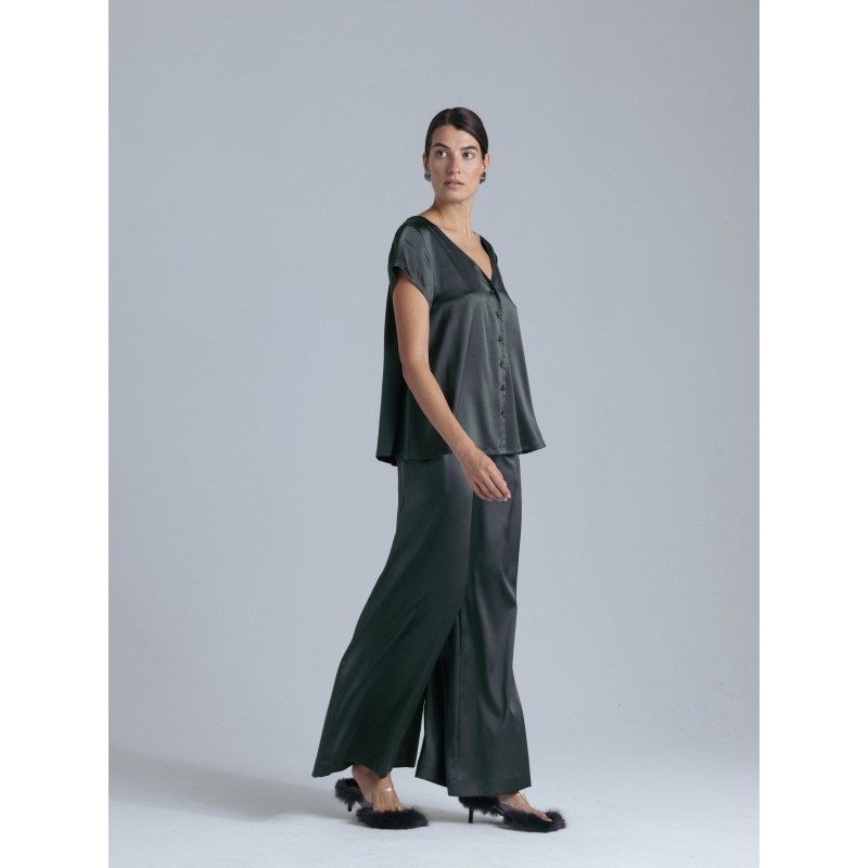 Thumbnail of Silk Wide Leg Pants Set 'Leto' In Rich Green image