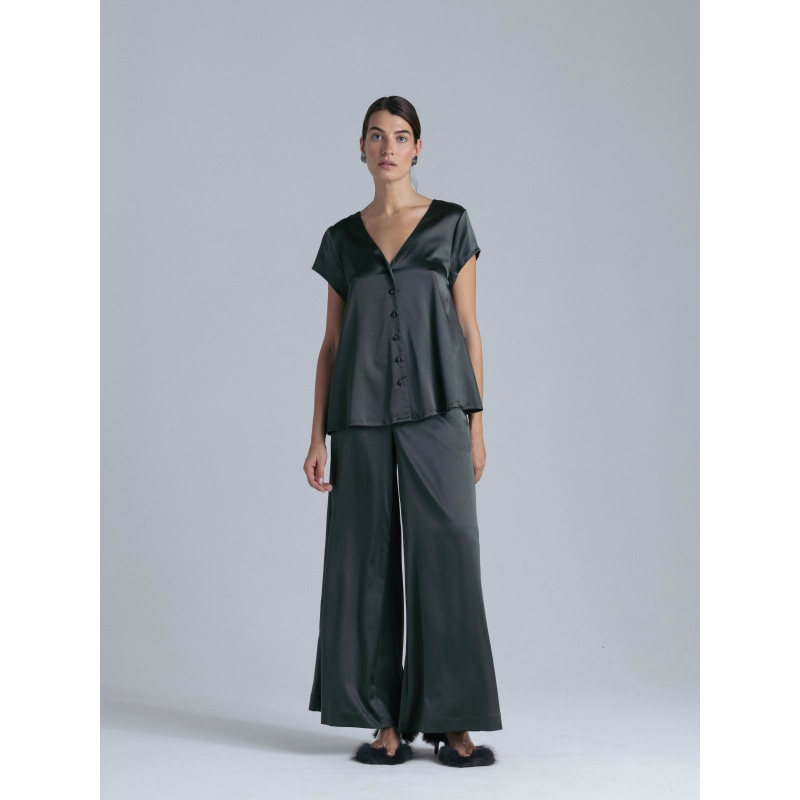 Thumbnail of Silk Wide Leg Pants Set 'Leto' In Rich Green image