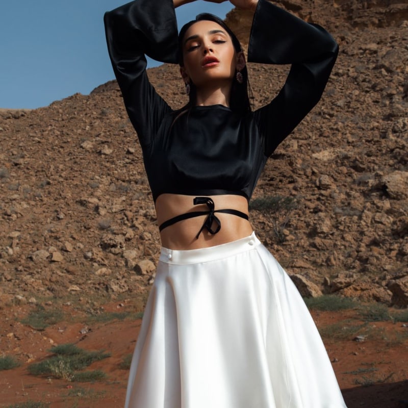 White silk wrap skirt top