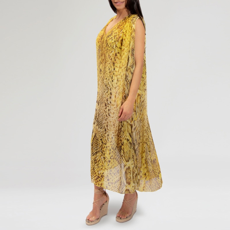 Snake Print Silk Maxi Kaftan Dress Yellow ELIN RITTER IBIZA Wolf Badger