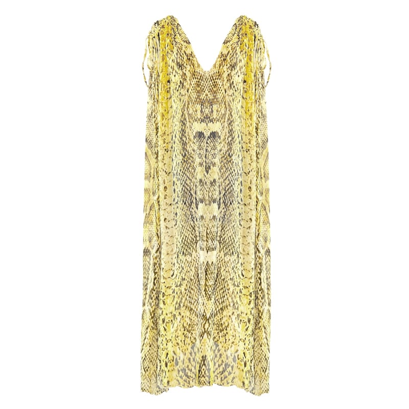 Snake Print Silk Maxi Kaftan Dress Yellow by ELIN RITTER IBIZA