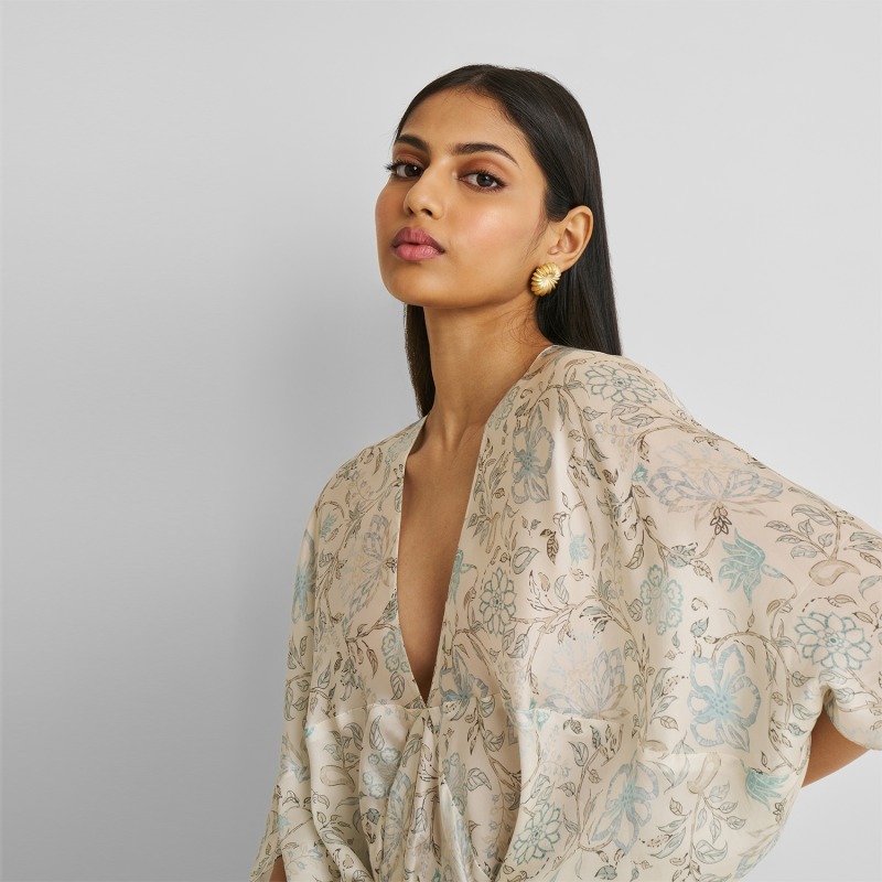 Thumbnail of Silky Kaftan Dress In Blue Florals image