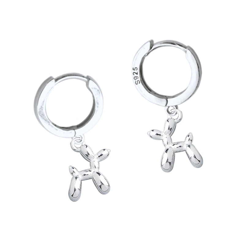 Thumbnail of Silver Balloon Poodle Hoop Earrings image