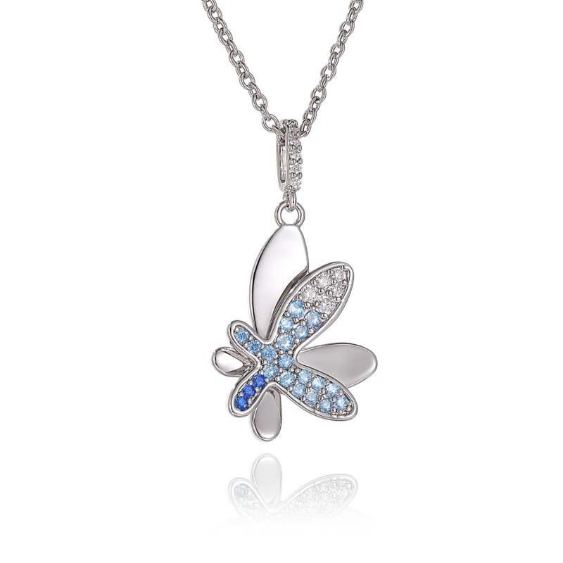 Silver Gradient Blue Pav Diamond Butterfly Pendant Necklace