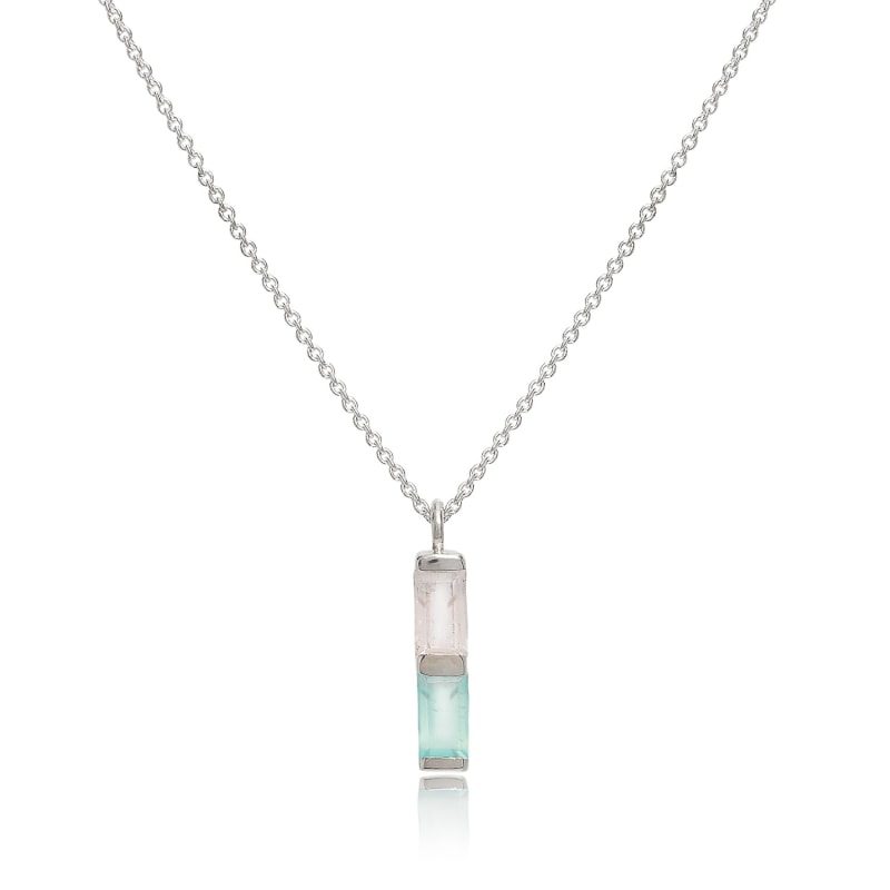 Thumbnail of Silver Necklace Rose Quartz & Aqua Chalcedony Gemstones Anais image