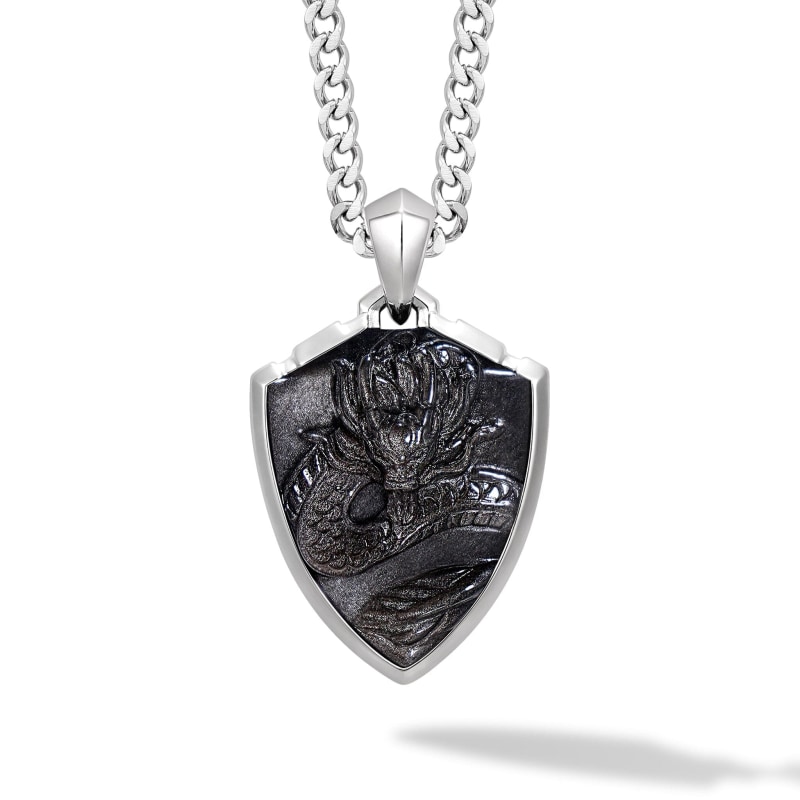 Thumbnail of Silver Obsidian Dragon Necklace image