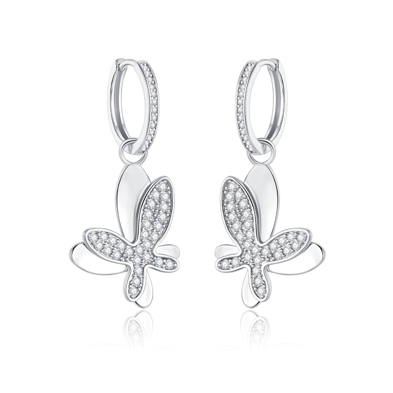 Silver dangle butterfly earrings cheap