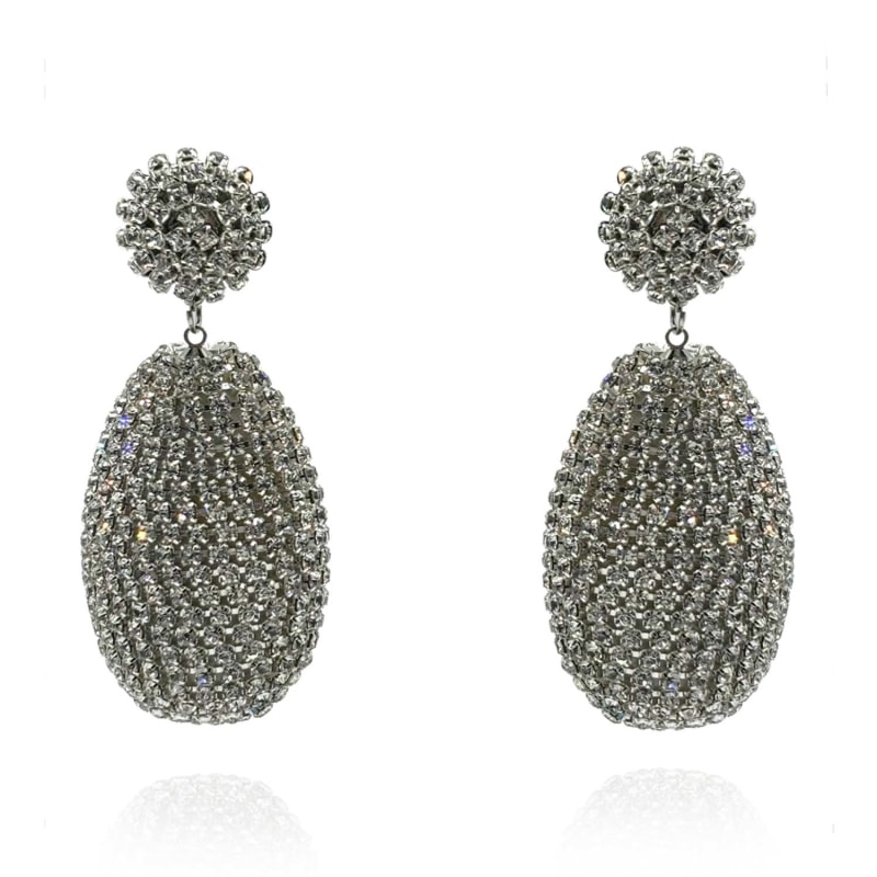 Thumbnail of Silver Rhinestone Chain-Covered Large Drop Resin Earrings image