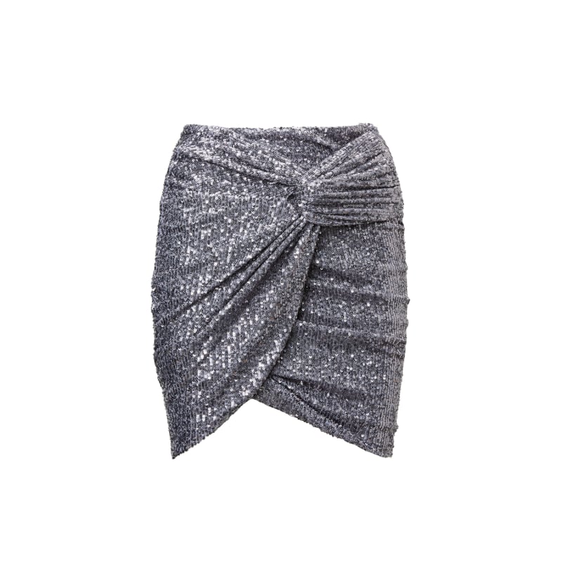 Silver Sequin Knotted Skirt BLUZAT Wolf Badger