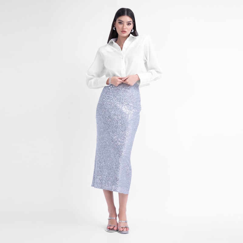 Silver sequin pencil skirt outfit hotsell