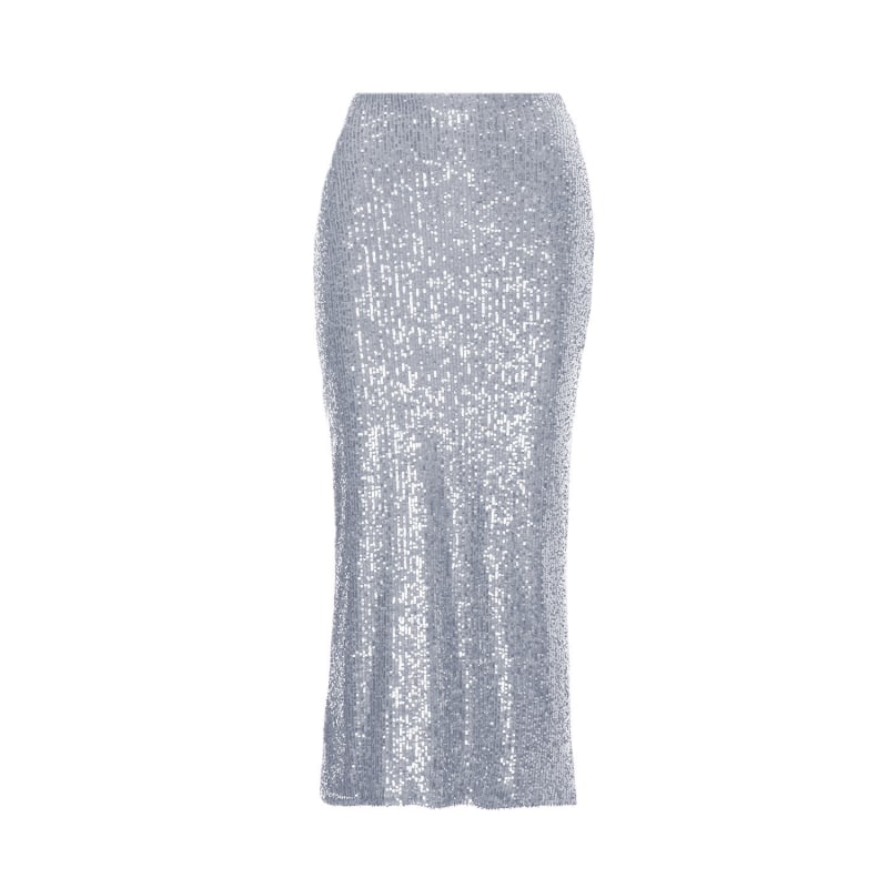 Silver Sequin Midi Skirt by BLUZAT