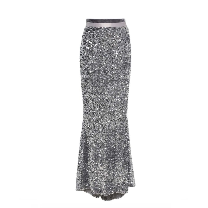 Silver Sequined Maxi Skirt by STYLAND