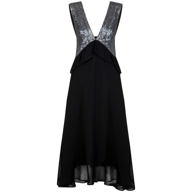 Silver Sequin Embellished Black Midi Dress Langner Wolf Badger