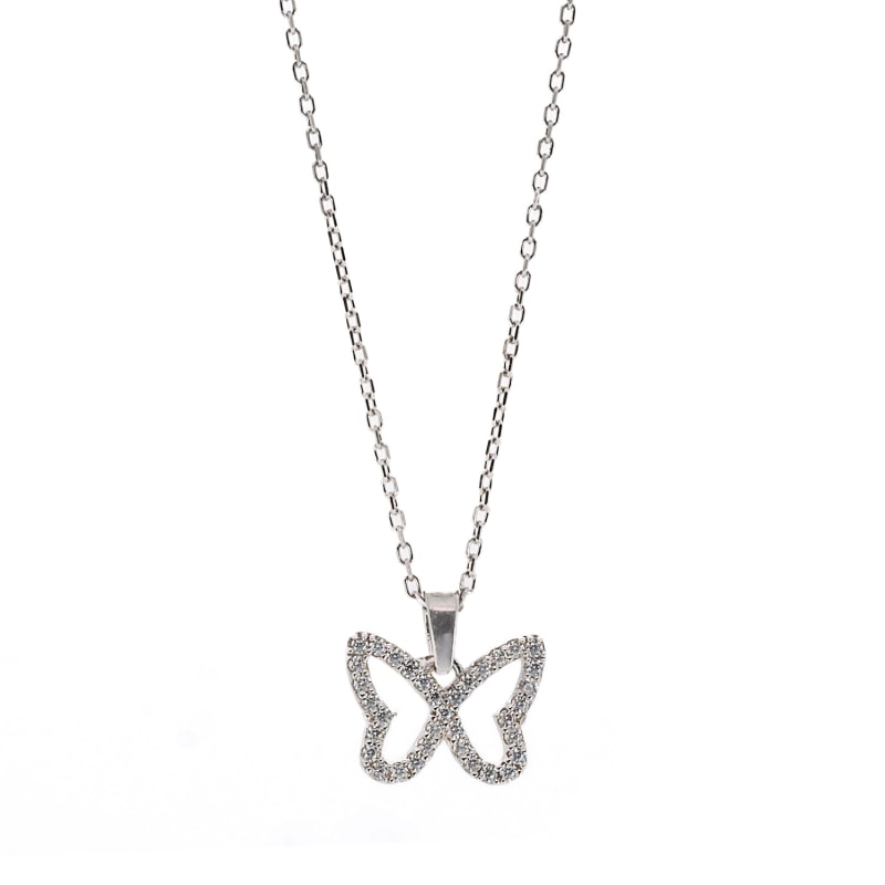 Silver Dainty Diamante Butterfly Necklace