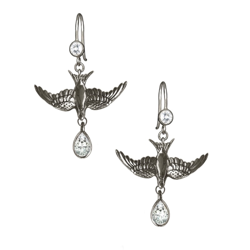 Silver swallow earrings sales