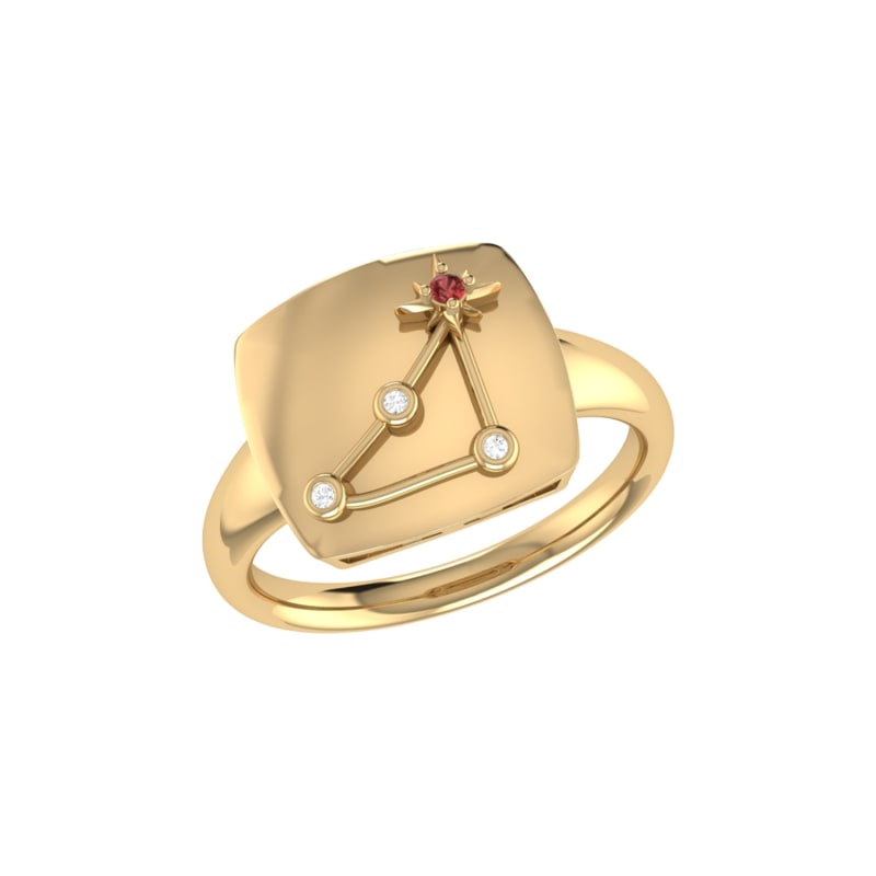 Thumbnail of Capricorn Goat Constellation Signet Ring In 14 Kt Yellow Gold Vermeil image