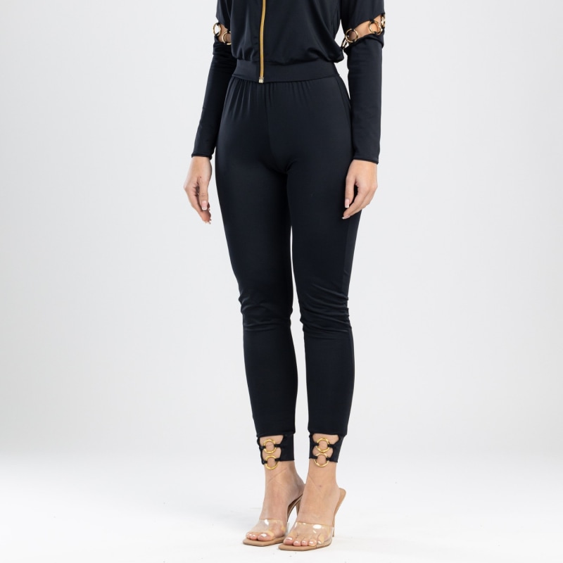 Thumbnail of Sistine Elegant Pants With Golden Ring Details In Black image