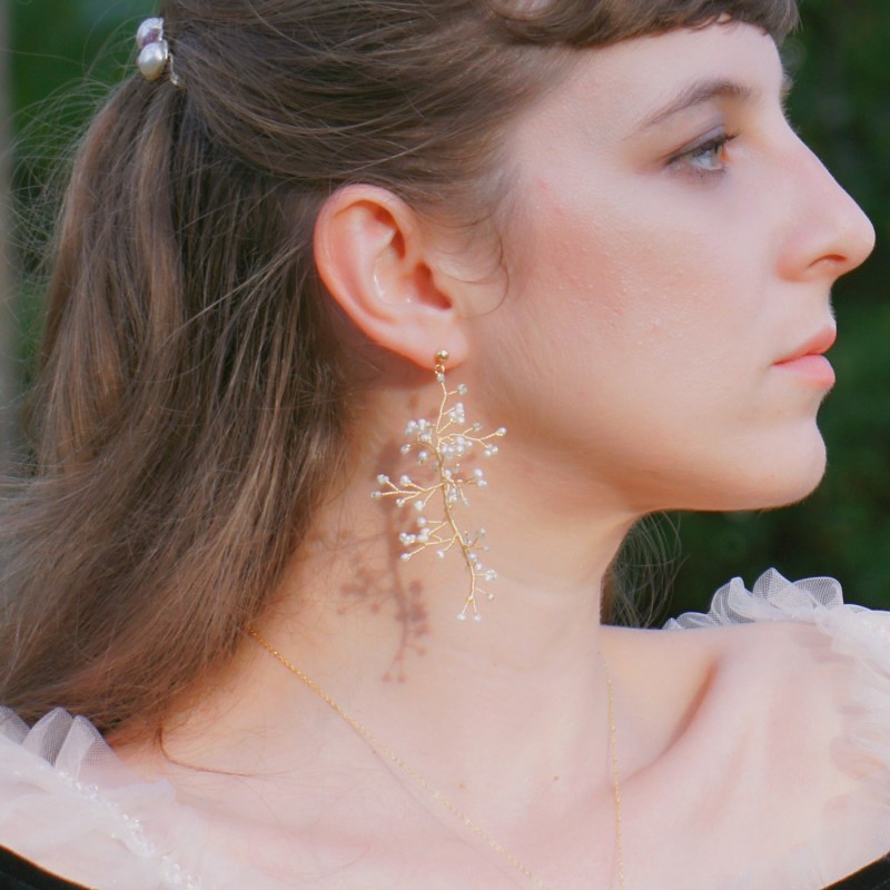 Thumbnail of Soft Rime Freshwater Pearl-Embellished Branch Drop Earrings image