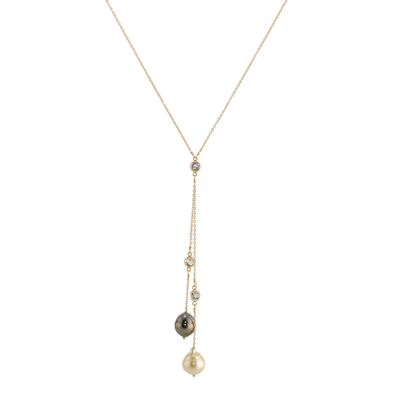 Thumbnail of Golden South Sea & Tahitian Pearl Double Lariat With White Topaz image