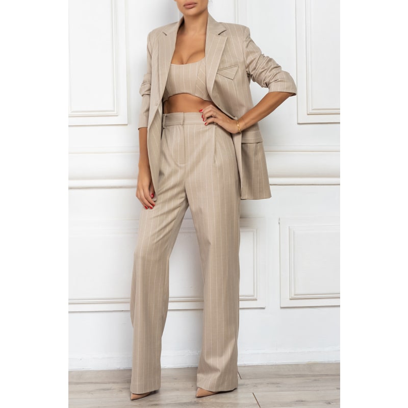 Thumbnail of Pleated Pinstripe Wide-Leg Pants image