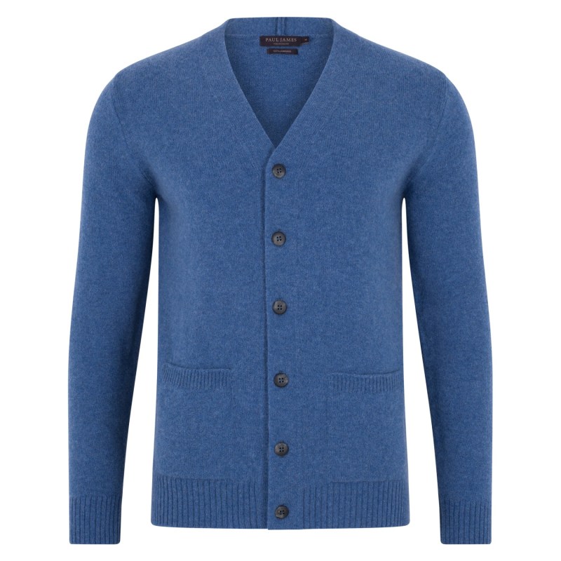 Thumbnail of Mens Lambswool Thompson Two Pocket Cardigan - Jeans Blue image