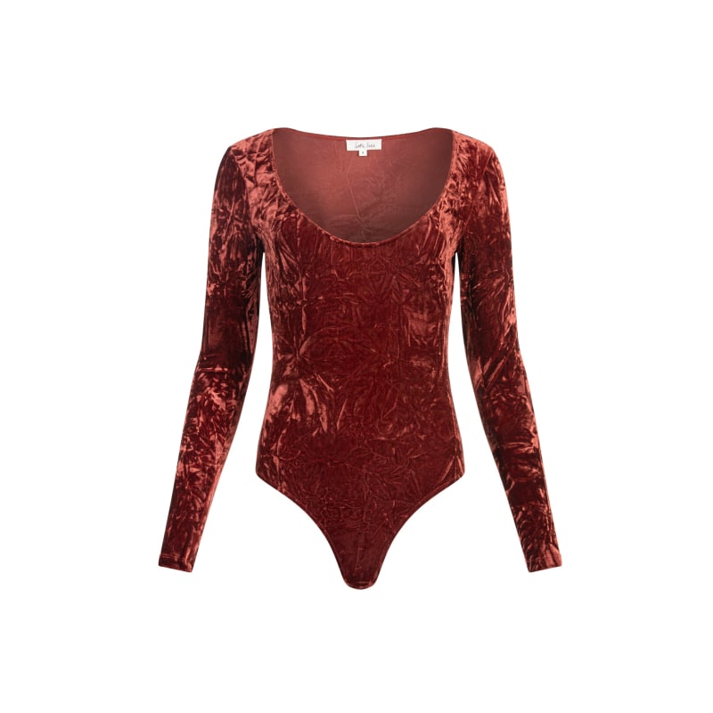 Sky On Fire Rust Velvet Bodysuit by Little Lies