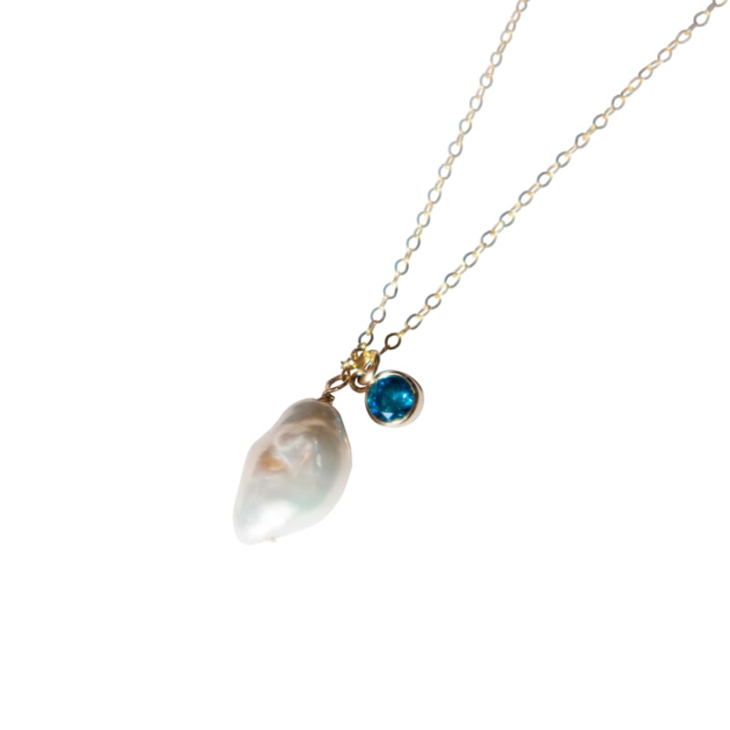 Thumbnail of Skylar Baroque Pearl & Blue Zircon Necklace image