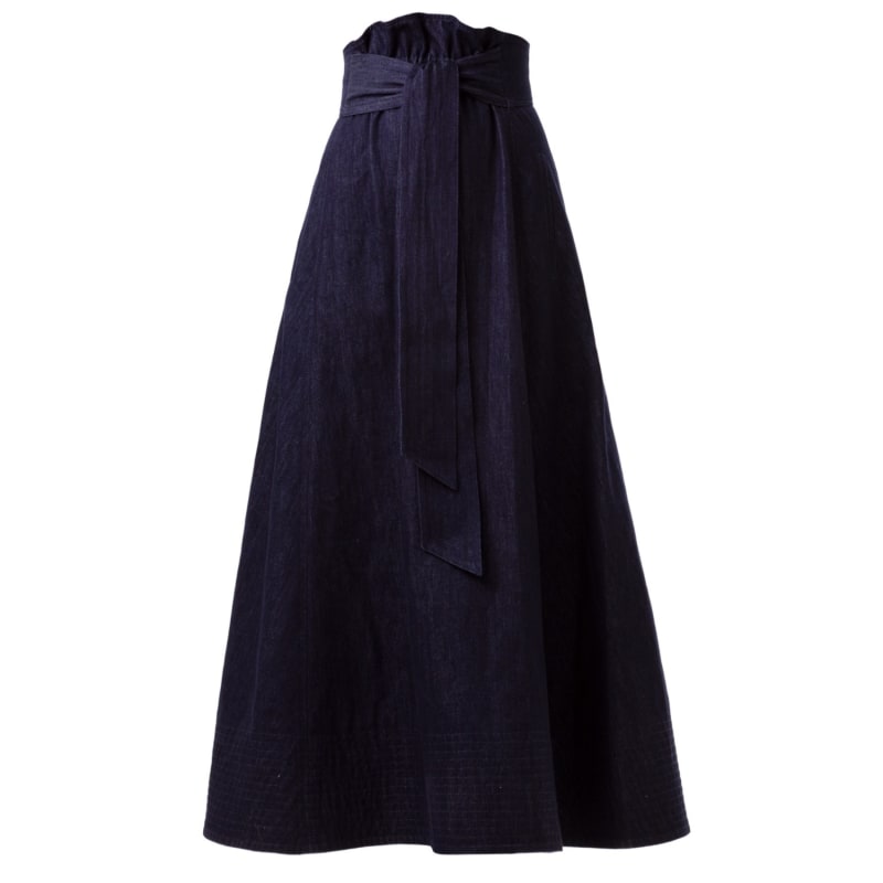 Thumbnail of Dark Blue Denim Long Skirt With Belt image