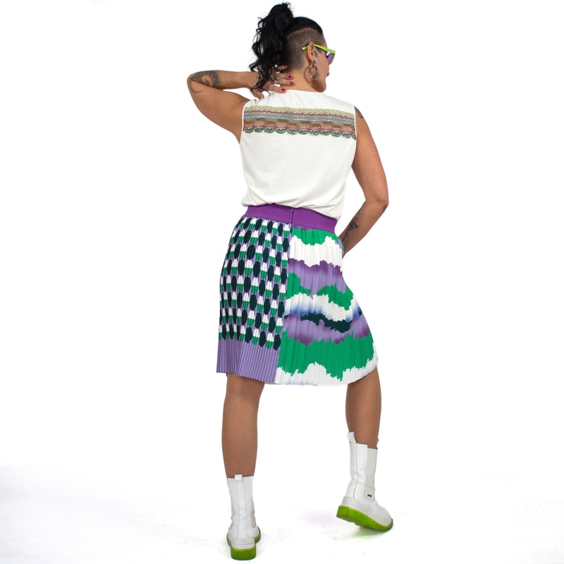 Thumbnail of Knee-Length Pleated Skirt With Wavey & Polka Dot Print image