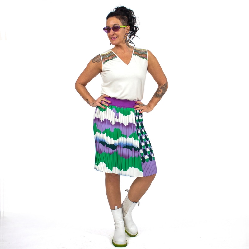 Thumbnail of Knee-Length Pleated Skirt With Wavey & Polka Dot Print image