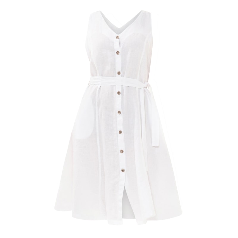 Sleeveless Button-Front Linen Dress  Linen dress, Fashion outfits, Dress
