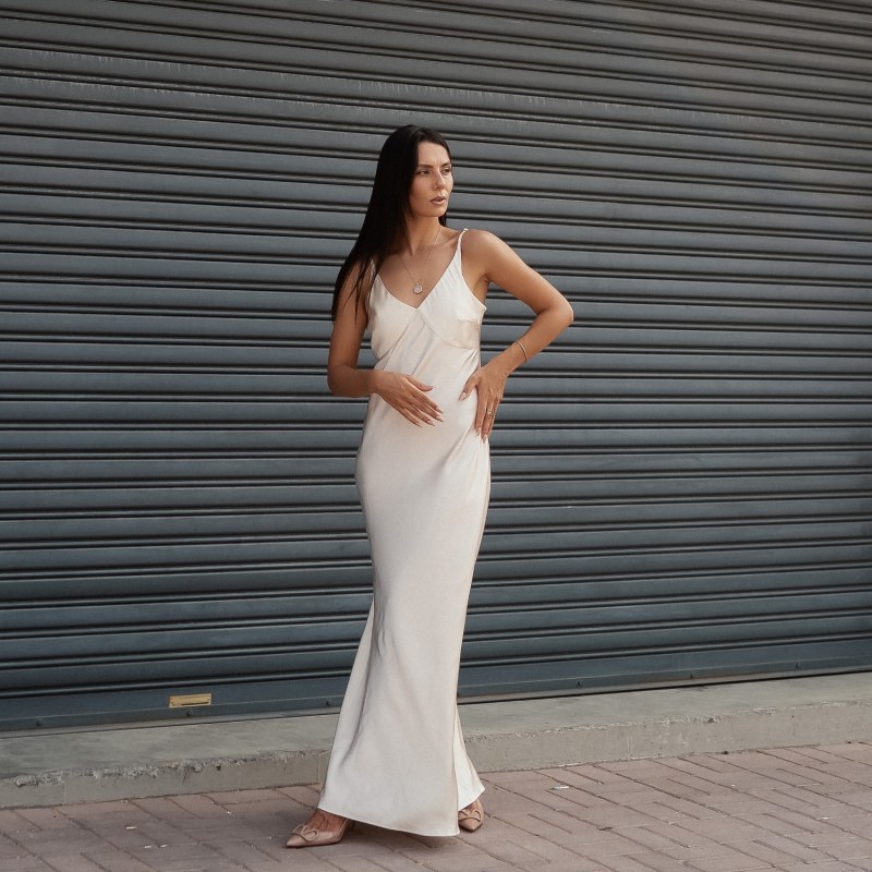 Slip Dress In Ivory MYKAFTAN Wolf Badger