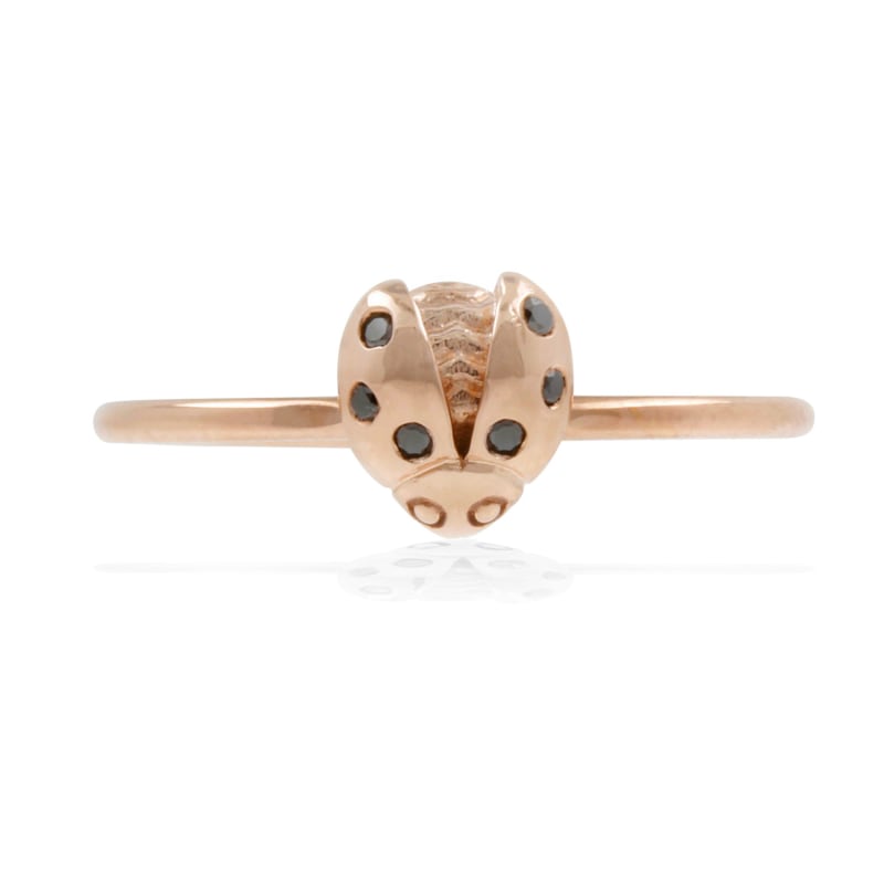 Thumbnail of Ladybird Black Diamond Ring - Rose Gold - Wings Open image