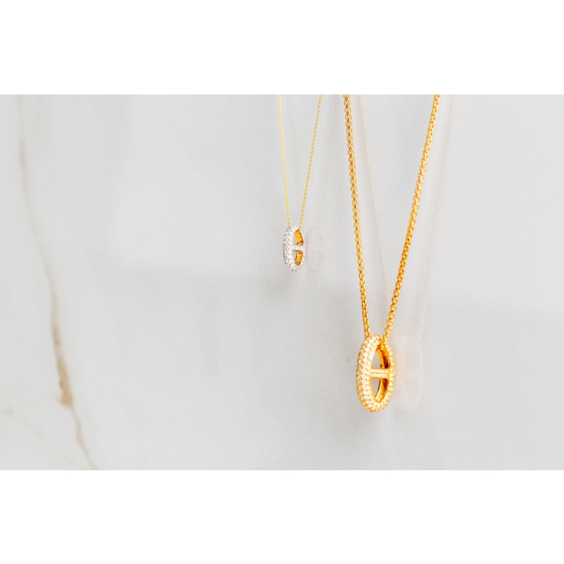 Thumbnail of Small Anchor Charm Necklace In Solid Gold Diamond By Vincent Peach image