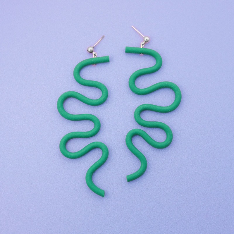 Thumbnail of Small Tube Squiggles Dangly Earrings In Emerald image