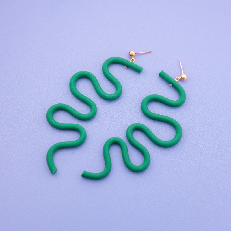 Thumbnail of Small Tube Squiggles Dangly Earrings In Emerald image