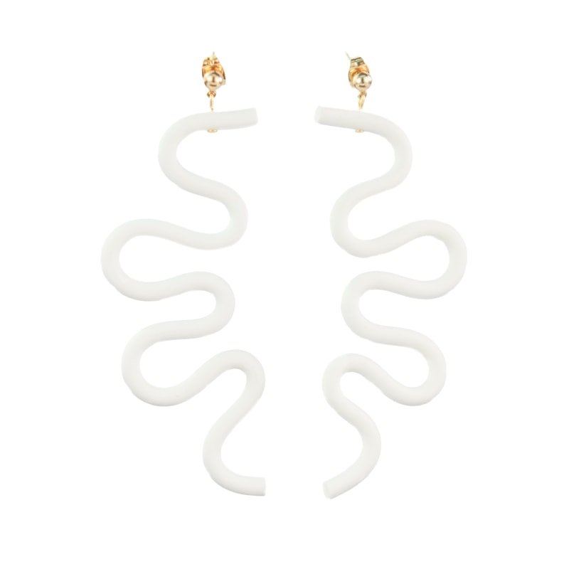 Thumbnail of Small Tube Squiggles Dangly Earrings In White image